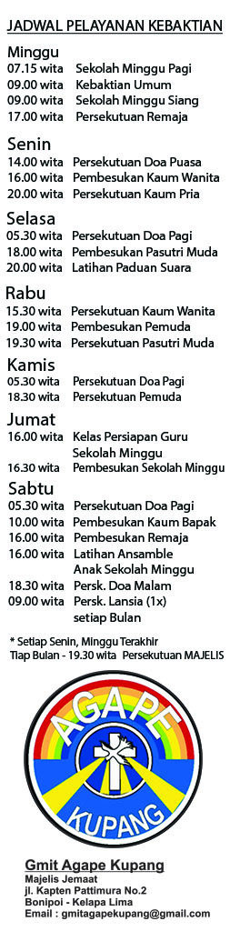 JADWAL PELAYANAN AGAPE 2018